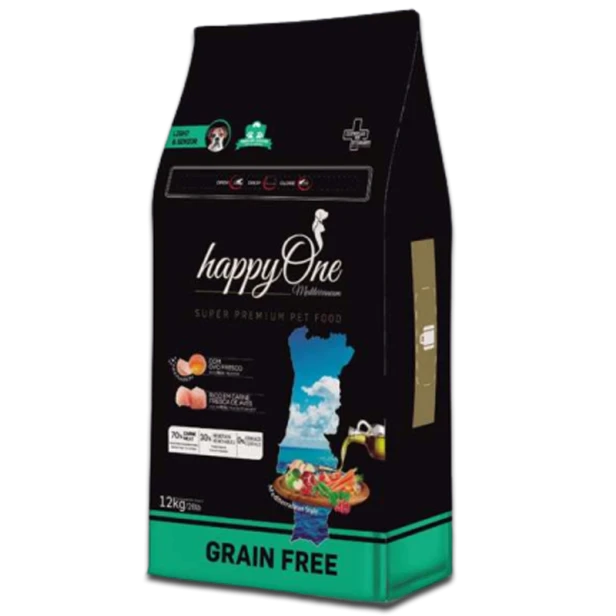 happyOne Grain-Free Mediterraneum Light & Senior dla psich seniorów SUPER PREMIUM 12KG