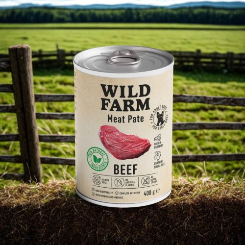 WILD FARM Pate Beef 400g – Bezglutenowa Karma Dla Psa z Wołowiną