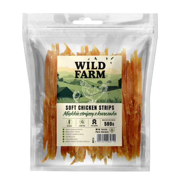 WILD FARM Miękkie Stripsy Z Kurczaka Przysmak Dla Psa 500G