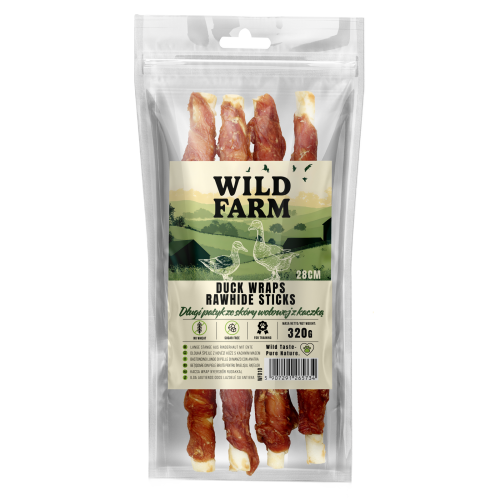 WILD FARM Długi Patyk Ze Skóry Wołowej Z Kaczką 28CM 320G Przysmak Dla Psa