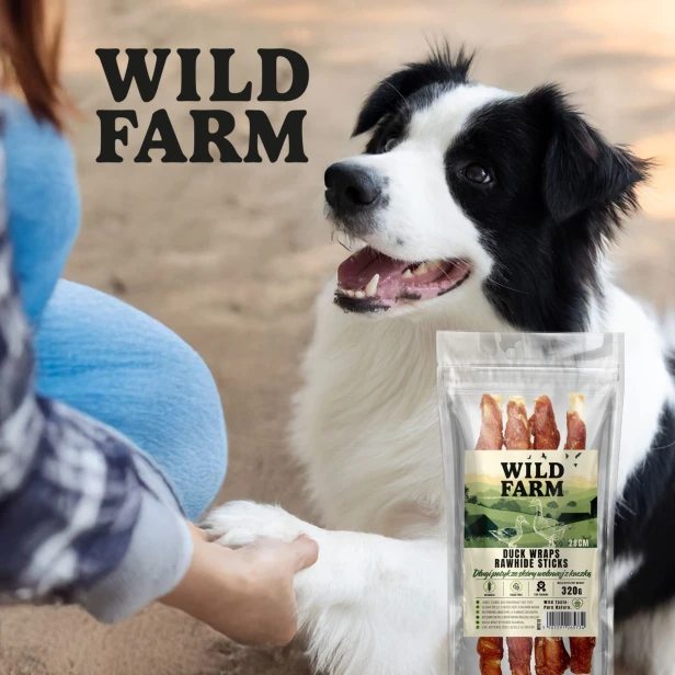 WILD FARM Długi Patyk Ze Skóry Wołowej Z Kaczką 28CM 320G Przysmak Dla Psa