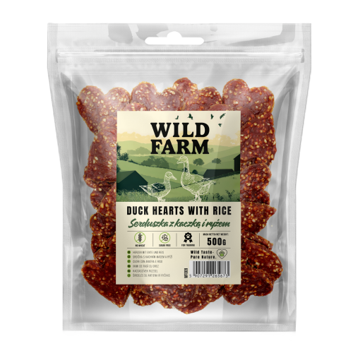 WILD FARM Serduszka Z Kaczką I Ryżem Przysmak Dla Psa 500G