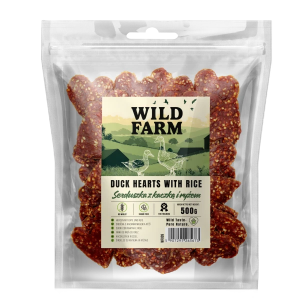 WILD FARM Serduszka Z Kaczką I Ryżem Przysmak Dla Psa 500G