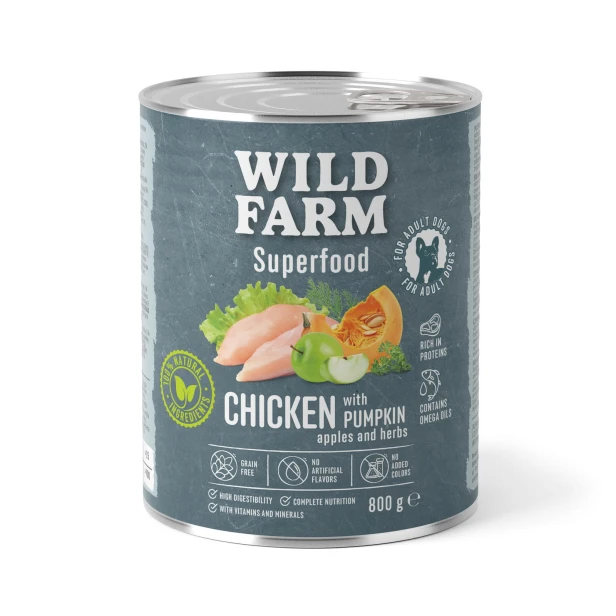 Wild Farm Superfood Kurczak – mokra karma z dynią i jabłkiem 800g