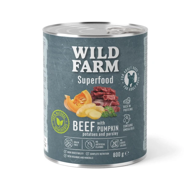 Wild Farm Superfood Wołowina – mokra karma z dynią i pietruszką 800g