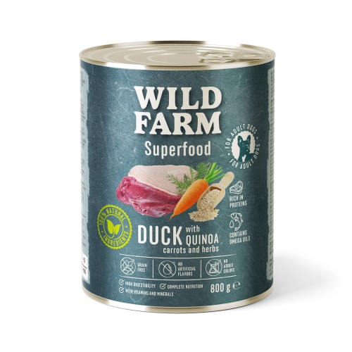 Wild Farm Superfood Kaczka – mokra karma z komosą i marchewką 800g