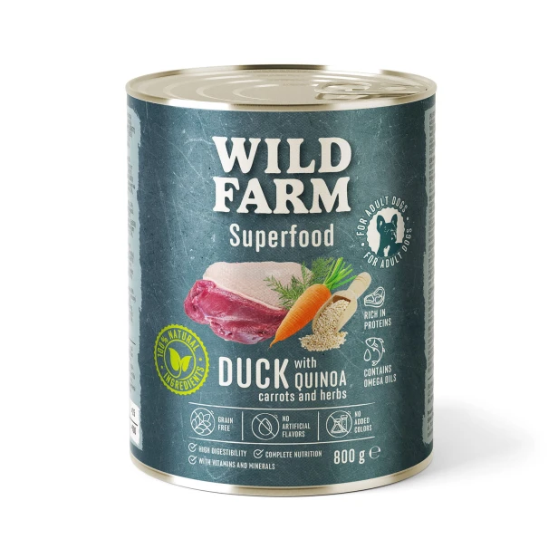 Wild Farm Superfood Kaczka – mokra karma z komosą i marchewką 800g