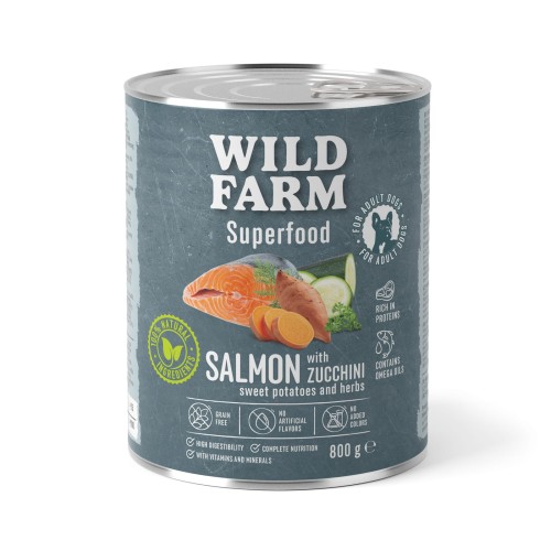 Wild Farm Superfood Łosoś – mokra karma z cukinią i batatami 800g