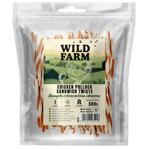 WILD FARM Kanapka Przysmak Dla Psa Z Kurczakiem I Dorszem 500G