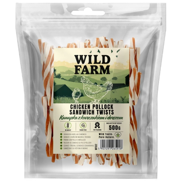 WILD FARM Kanapka Przysmak Dla Psa Z Kurczakiem I Dorszem 500G