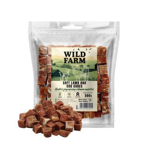 WILD FARM Kostki Z Jagnięciny I Dorsza Miękkie Przysmak Dla Psa 500G