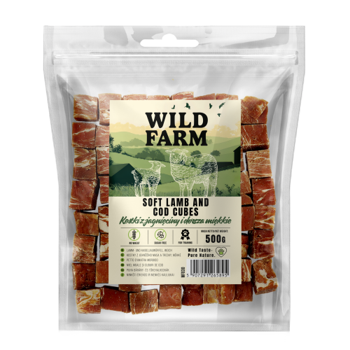 WILD FARM Kostki Z Jagnięciny I Dorsza Miękkie Przysmak Dla Psa 500G