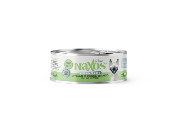 NAXOS CAT STERILIZED - cielęcina i biała ryba - puszka dla kotów sterylizowanych 85g